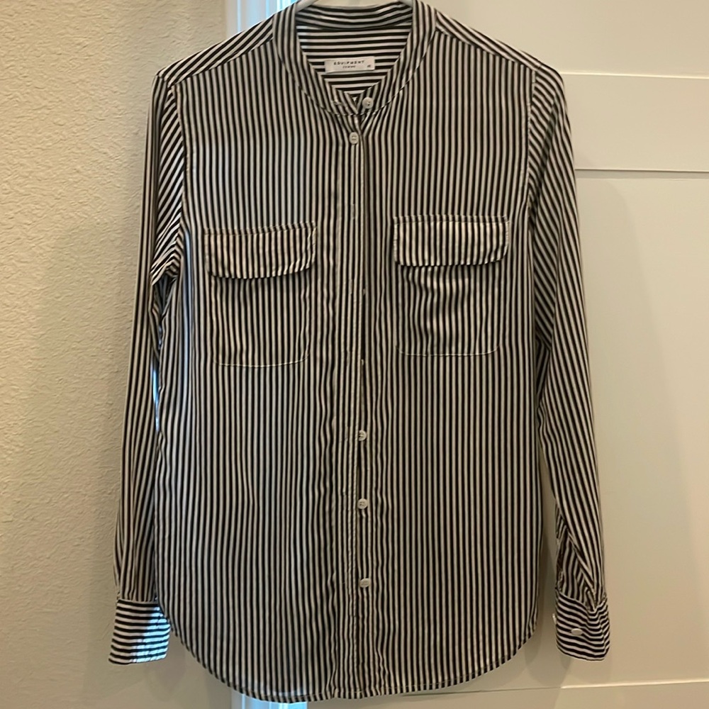 Equipment silk - stripped black white top